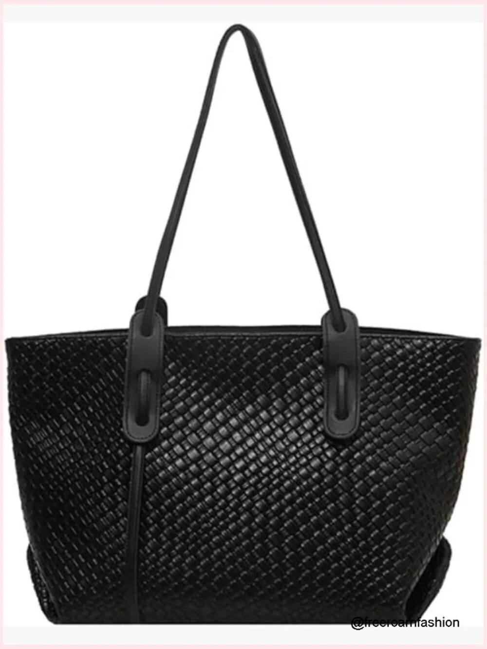 Large Woven Leather Tote Bag with Quilted Pattern and Double Handles